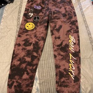 Purple and black tie-dye sweatpants